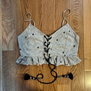 American eagle blue & white tie up tube top